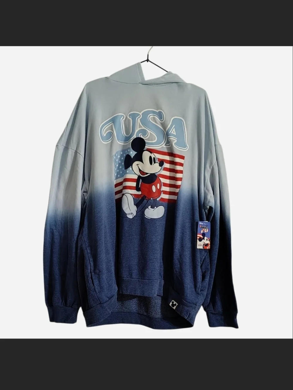 Nwt Disney Mickey Mouse Usa Flag Ombre Dip Dye Hoodie, Patriotic 250 Anniversary